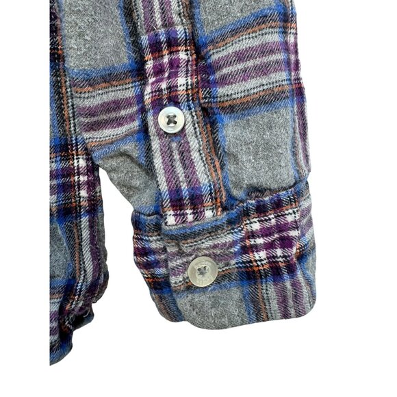 Boden Kids Plaid Flannel Button-Up Shirt 7-8Y Multicolor Gray Purple - Picture 7 of 10